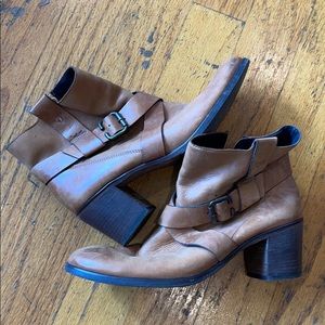 Paul green brown leather boots chunk heal